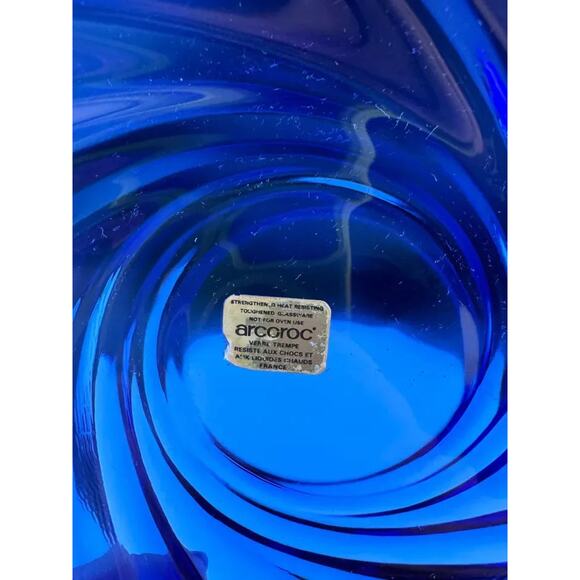 Vintage Arcoroc France Cobalt Blue Glass Bowl, Swirled Glass, Original Sticker - Picture 2 of 5
